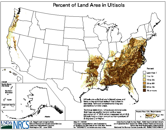 Ultisol distribution map from WikiPedia